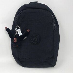 Kipling Klynn Crossbody Sling Bag Black Tonal With Monkey Bag Charm KI9457